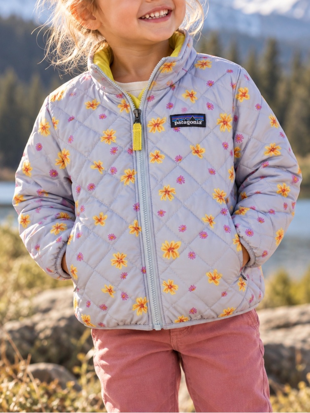 Patagonia Toddler Nano Puff Floral Quilted Full Zip Puffer Jacket Lavender 2T